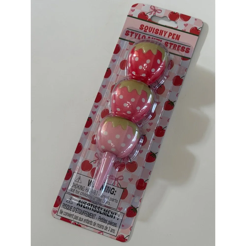Fourstar Group Squishy Pen Stylo Anti-Stress Strawberry Polka Dot Pink Gold NEW